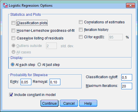 Specifying statistics