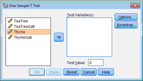 Specifying one-sample t-test