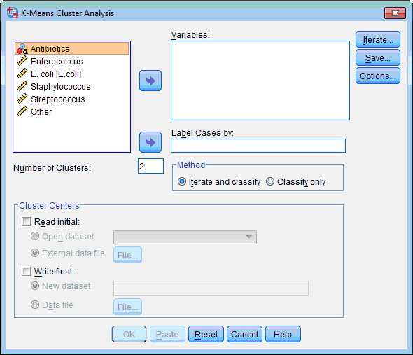 K-Means Cluster Analysis dialog box